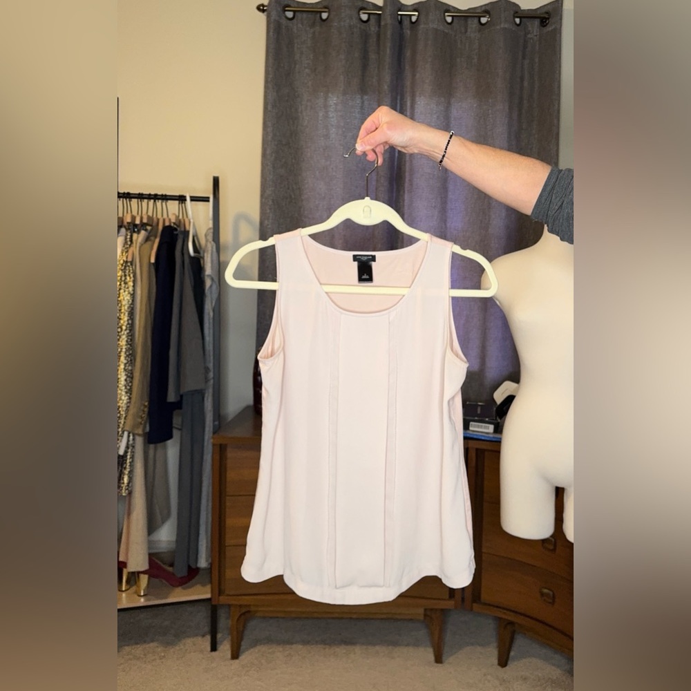 Ann Taylor Sleeveless Mixed Media Pleated Front Blouse Size Small